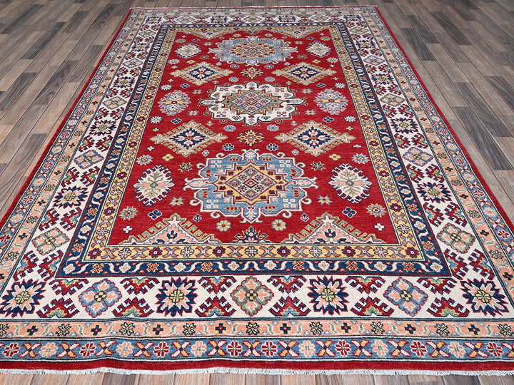 6'3" x 8'11" New Hand Knotted Red Wool Rectangle Oriental Rug - MOA102533
