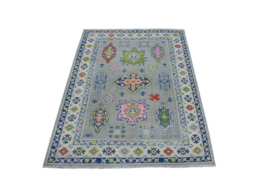 3'10" x 5'5" New Hand Knotted Grey Wool Rectangle Oriental Rug - MOA10253515