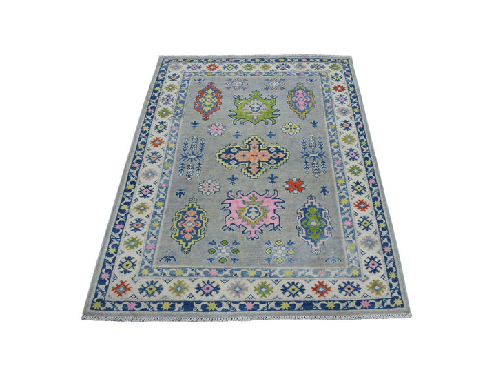 3'10" x 5'5" New Hand Knotted Grey Wool Rectangle Oriental Rug - MOA10253515