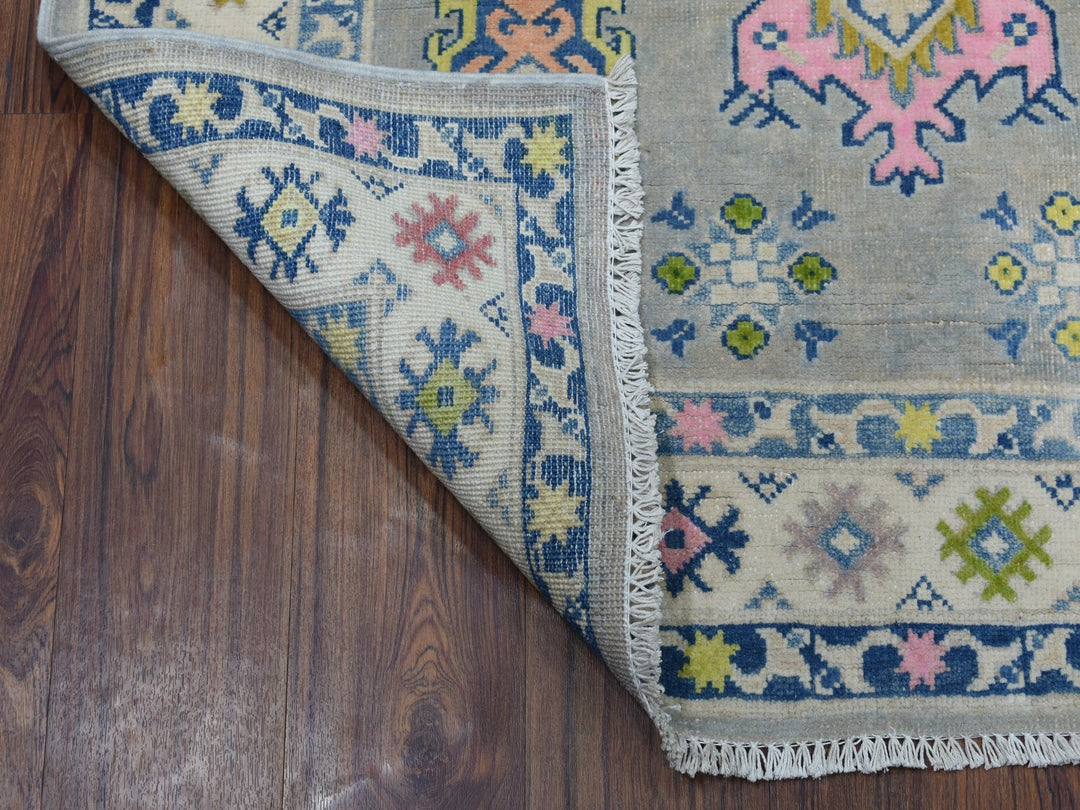 3'10" x 5'5" New Hand Knotted Grey Wool Rectangle Oriental Rug - MOA10253515