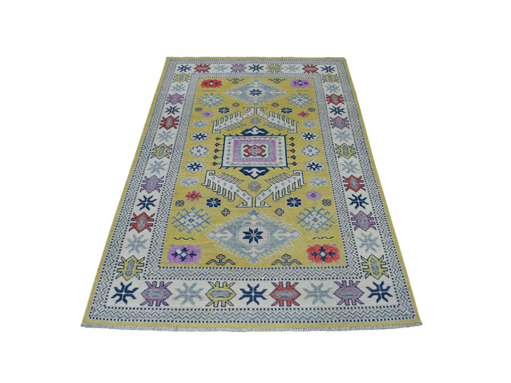 4'0" x 6'4" New Hand Knotted Yellow Wool Rectangle Oriental Rug - MOA10253528