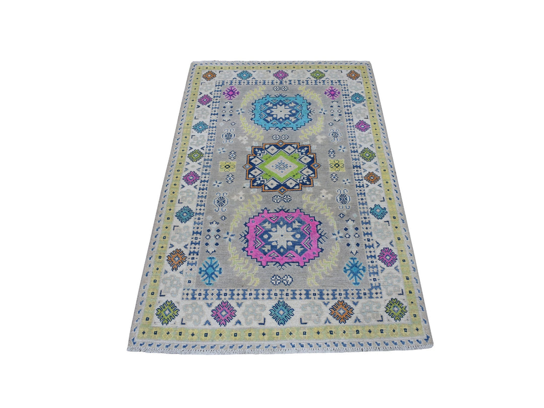 3'3" x 5'0" New Hand Knotted Grey Wool Rectangle Oriental Rug - MOA10253538
