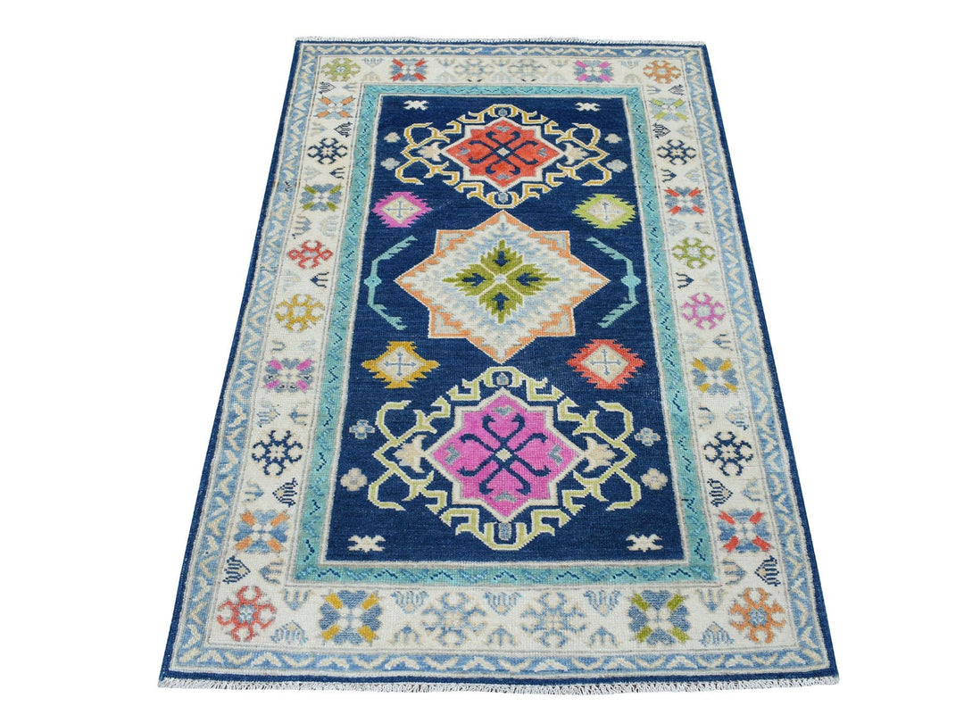 3'1" x 5'0" New Hand Knotted Blue Wool Rectangle Oriental Rug - MOA10253539
