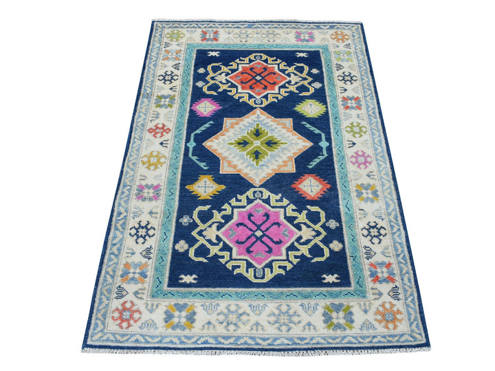 3'1" x 5'0" New Hand Knotted Blue Wool Rectangle Oriental Rug - MOA10253539