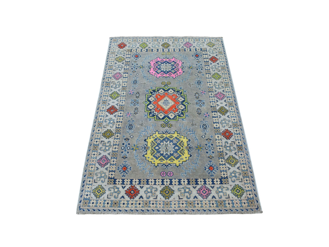 3'3" x 5'0" New Hand Knotted Grey Wool Rectangle Oriental Rug - MOA10253540