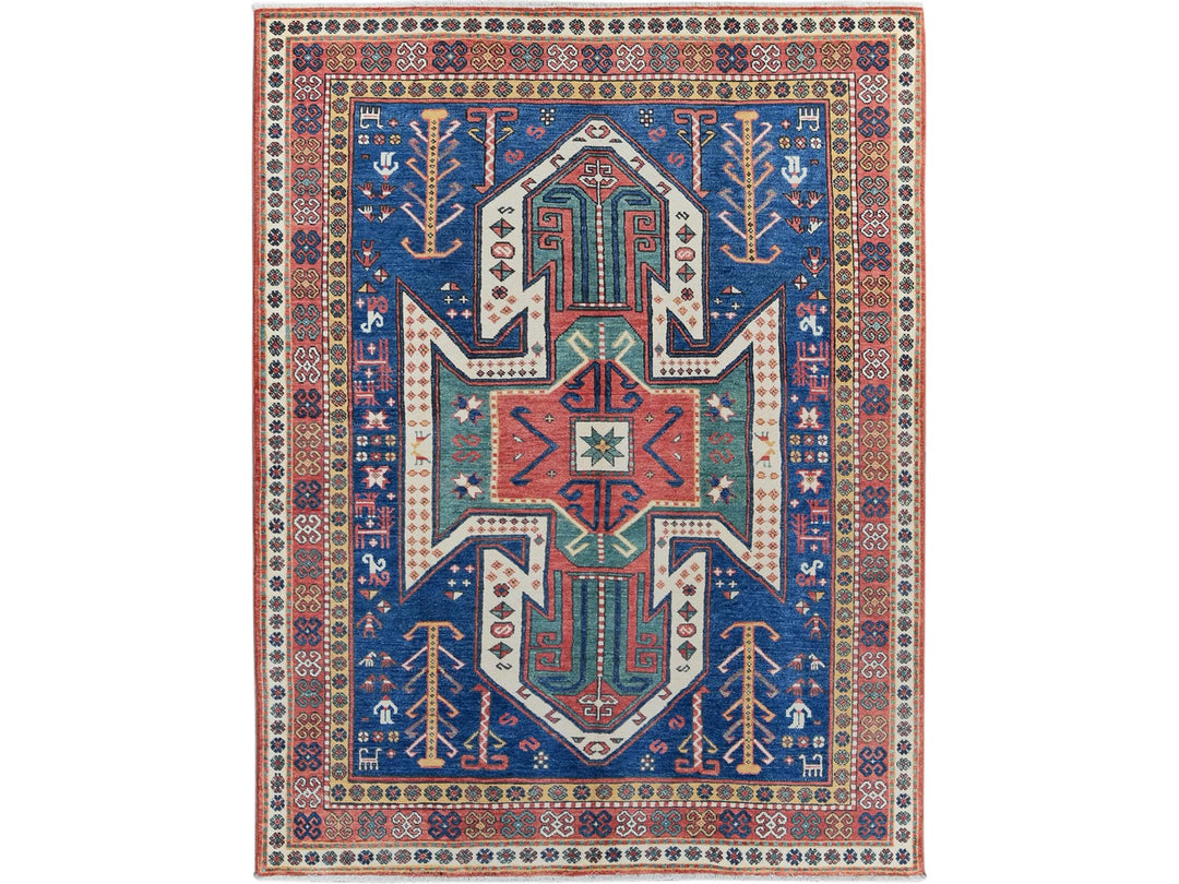 5'2" x 6'11" New Hand Knotted Blue Wool Rectangle Oriental Rug - MOA102537