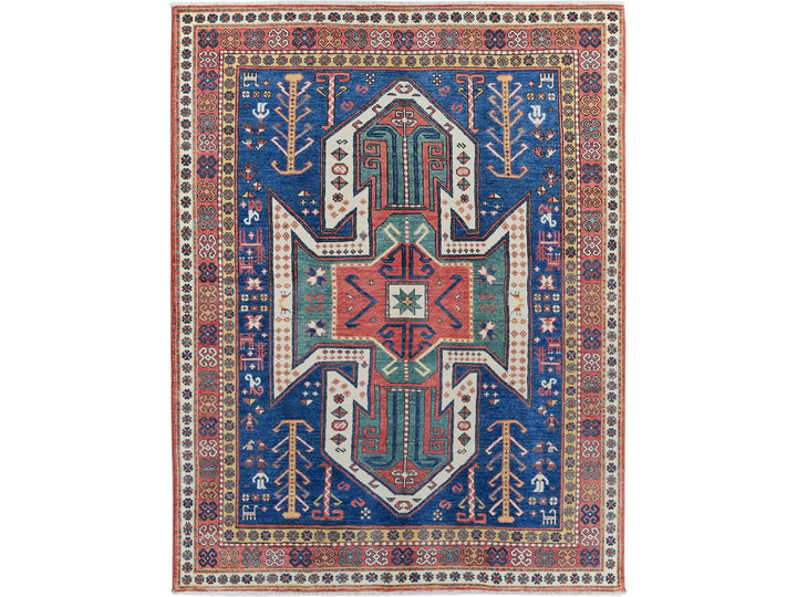 5'2" x 6'11" New Hand Knotted Blue Wool Rectangle Oriental Rug - MOA102537