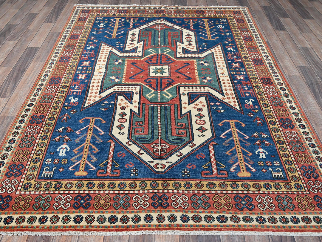 5'2" x 6'11" New Hand Knotted Blue Wool Rectangle Oriental Rug - MOA102537