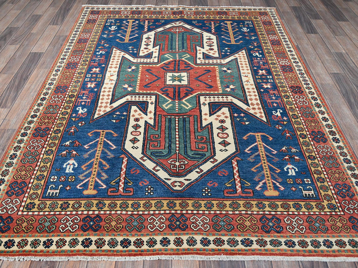 5'2" x 6'11" New Hand Knotted Blue Wool Rectangle Oriental Rug - MOA102537