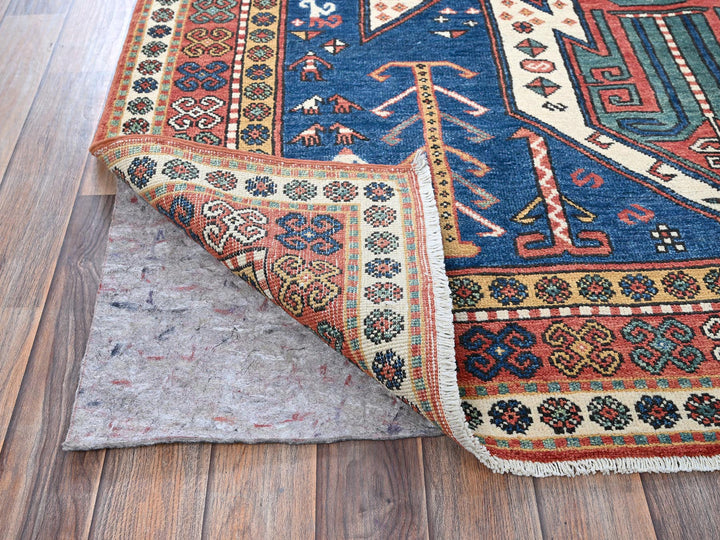 5'2" x 6'11" New Hand Knotted Blue Wool Rectangle Oriental Rug - MOA102537