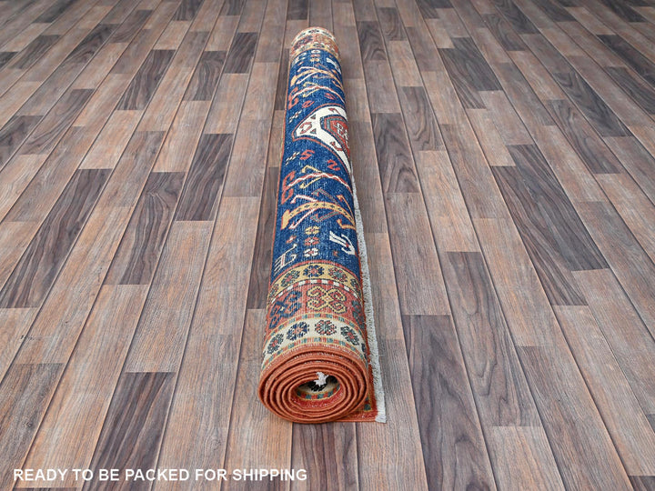 5'2" x 6'11" New Hand Knotted Blue Wool Rectangle Oriental Rug - MOA102537