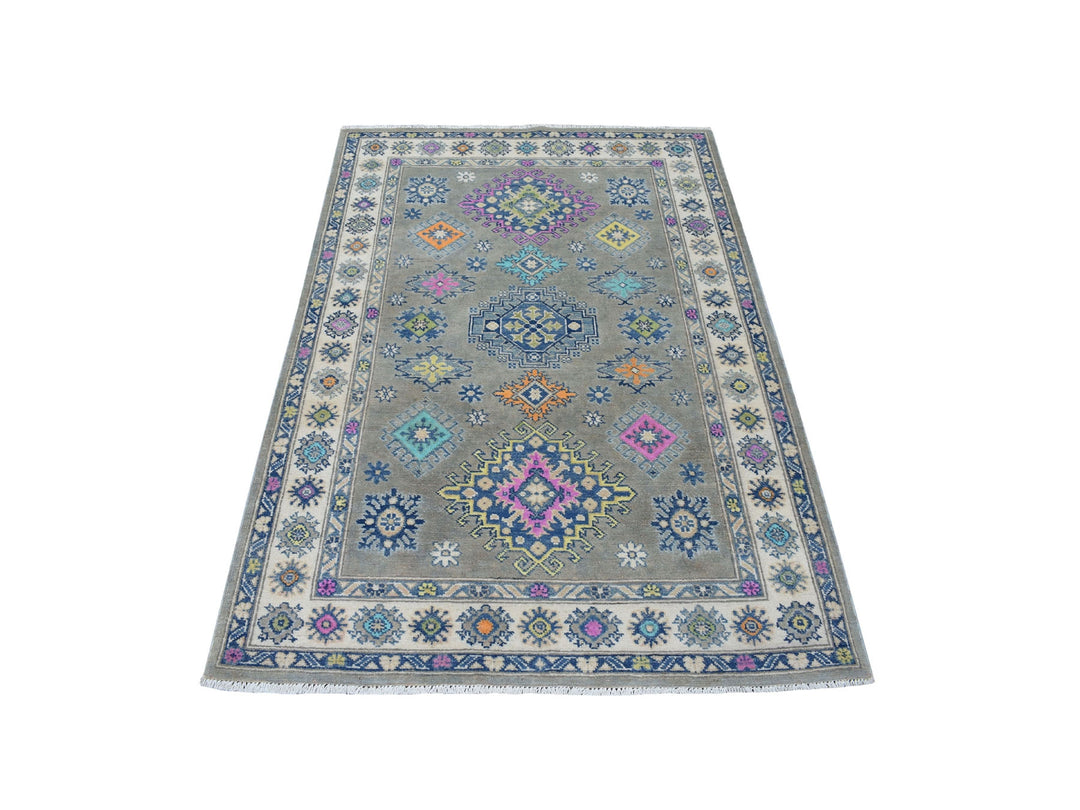 3'10" x 5'9" New Hand Knotted Grey Wool Rectangle Oriental Rug - MOA10253808