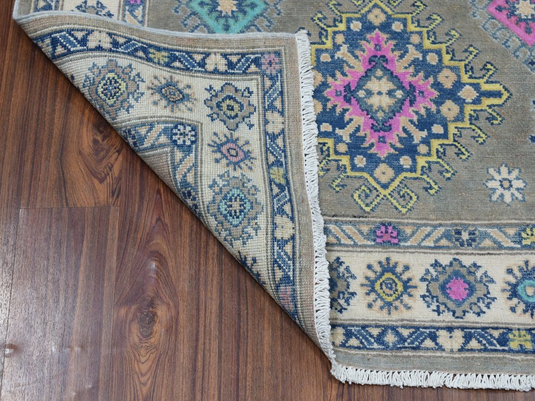 3'10" x 5'9" New Hand Knotted Grey Wool Rectangle Oriental Rug - MOA10253808