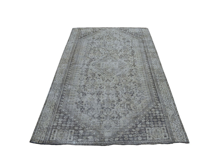 5'1" x 7'6" New Hand Knotted Beige Worn Wool Rectangle Oriental Rug - MOA10254047