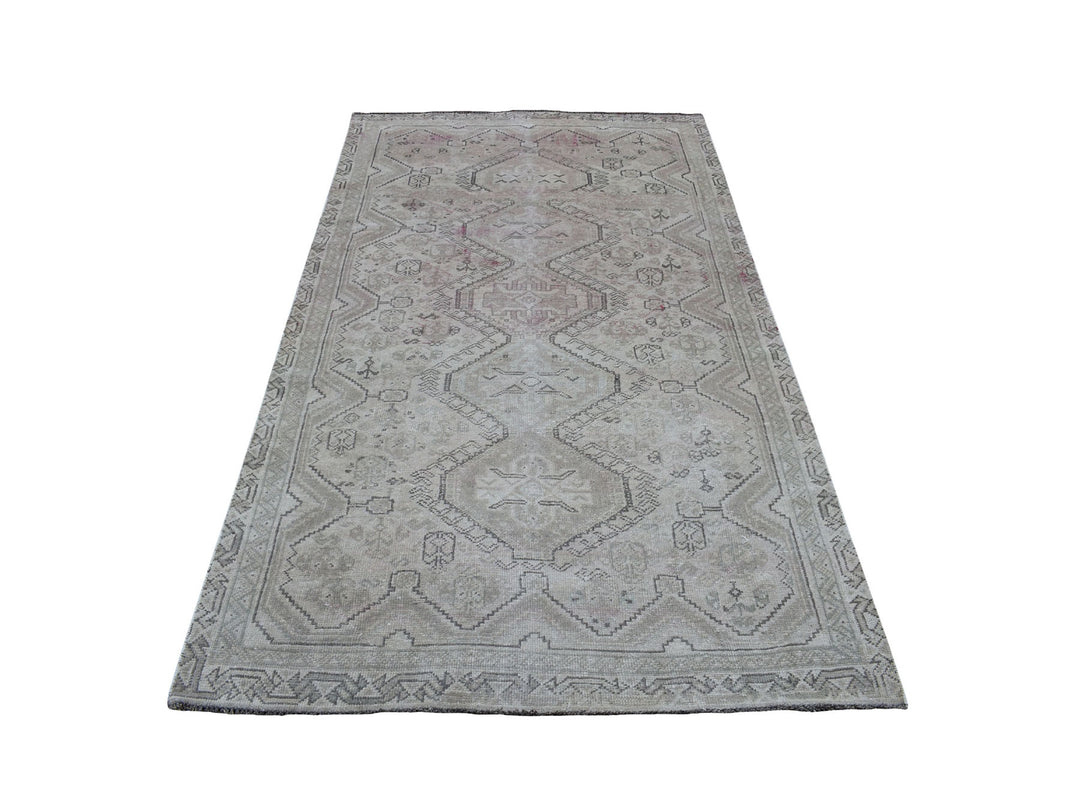 4'7" x 8'0" New Hand Knotted Grey Worn Wool Rectangle Oriental Rug - MOA10254051