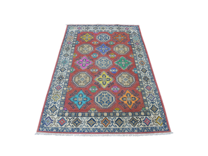 3'9" x 5'7" New Hand Knotted Pink Wool Rectangle Oriental Rug - MOA10254151
