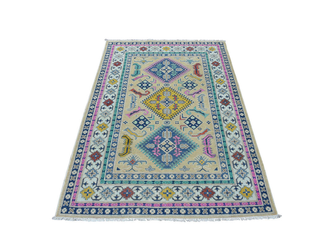 4'1" x 6'1" New Hand Knotted Beige Wool Rectangle Oriental Rug - MOA10254153