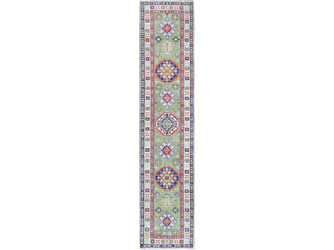 2'9" x 12'9" New Hand Knotted Green Wool Runner Oriental Rug - MOA102541