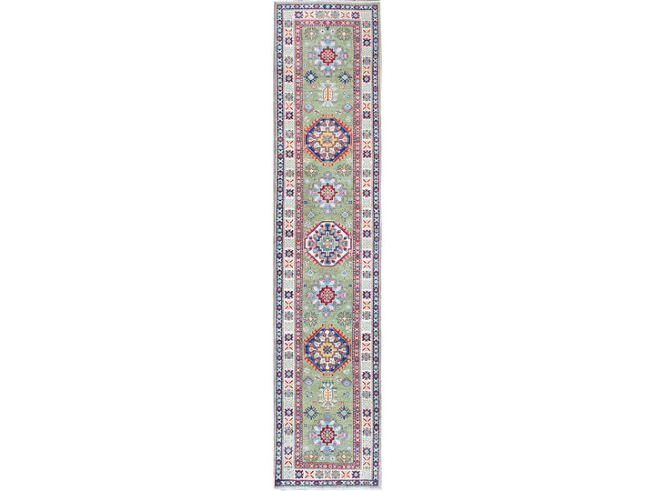 2'9" x 12'9" New Hand Knotted Green Wool Runner Oriental Rug - MOA102541