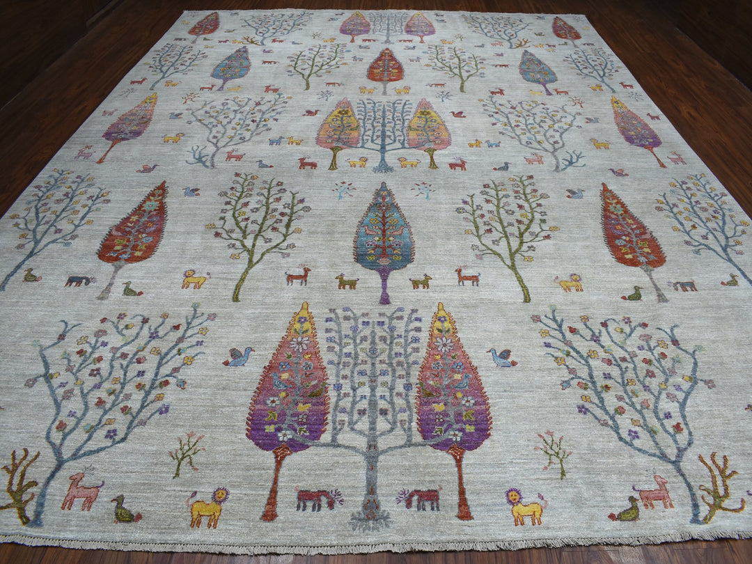 11'7" x 14'8" New Hand Knotted Grey Wool Rectangle Oriental Rug - MOA10254281