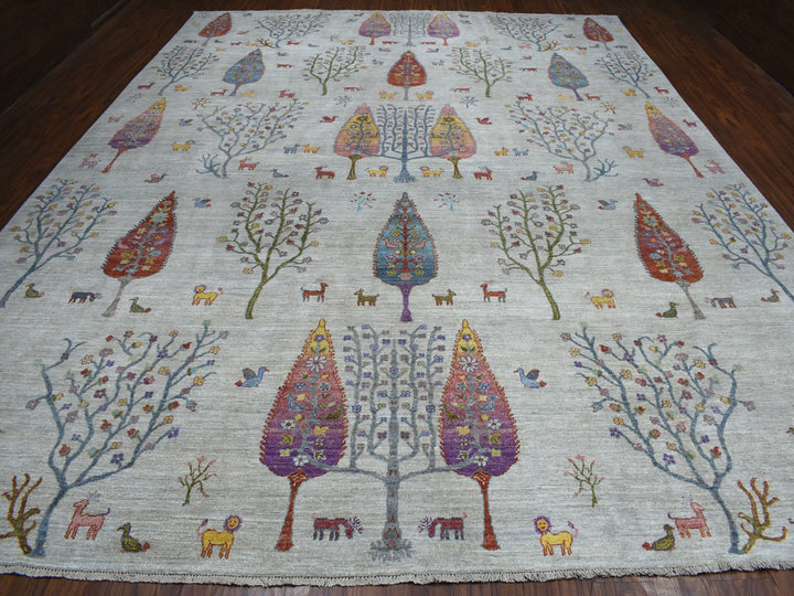 11'7" x 14'8" New Hand Knotted Grey Wool Rectangle Oriental Rug - MOA10254281