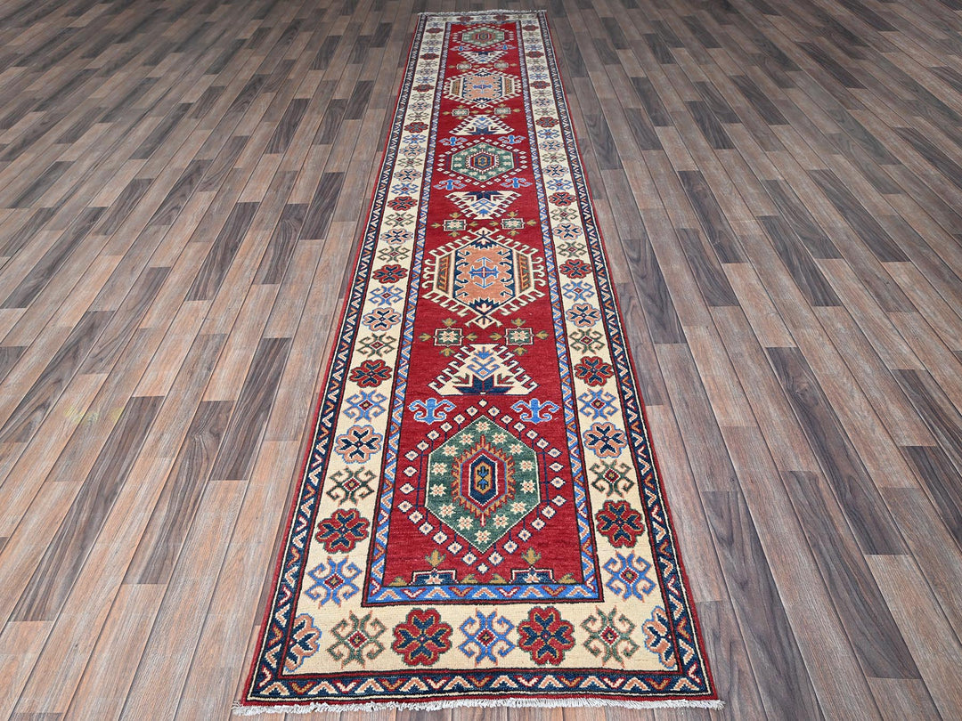 2'9" x 13'1" New Hand Knotted Red Wool Runner Oriental Rug - MOA102542