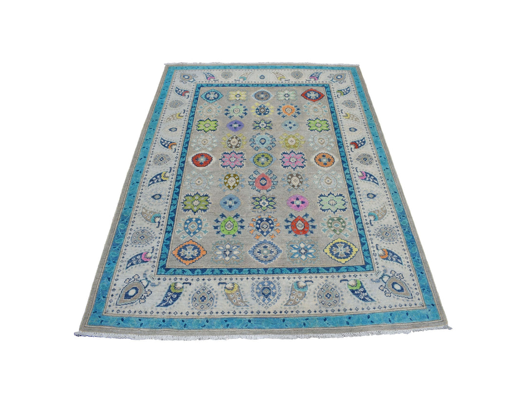 5'0" x 6'4" New Hand Knotted Grey Wool Rectangle Oriental Rug - MOA10254323