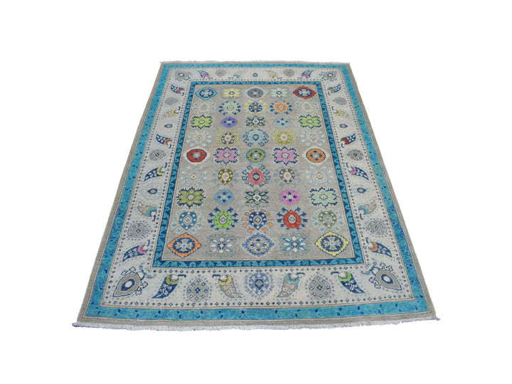 5'0" x 6'4" New Hand Knotted Grey Wool Rectangle Oriental Rug - MOA10254323