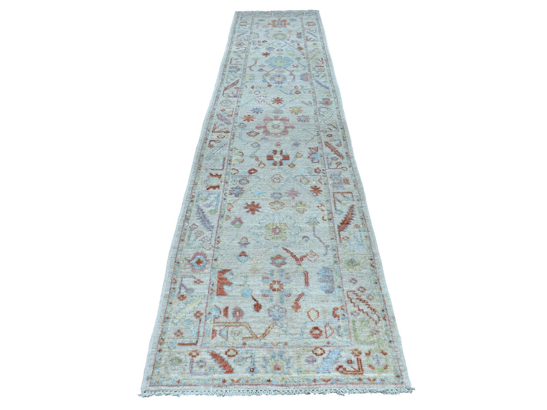 2'10" x 13'6" New Hand Knotted Grey Wool Runner Oriental Rug - MOA10254429