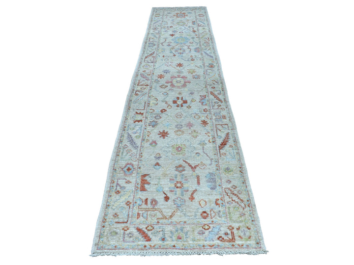 2'10" x 13'6" New Hand Knotted Grey Wool Runner Oriental Rug - MOA10254429