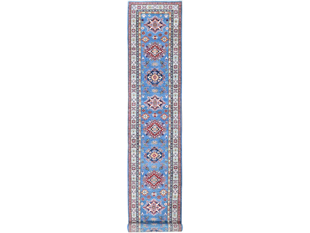 2'10" x 15'11" New Hand Knotted Blue Wool Runner Oriental Rug - MOA102544