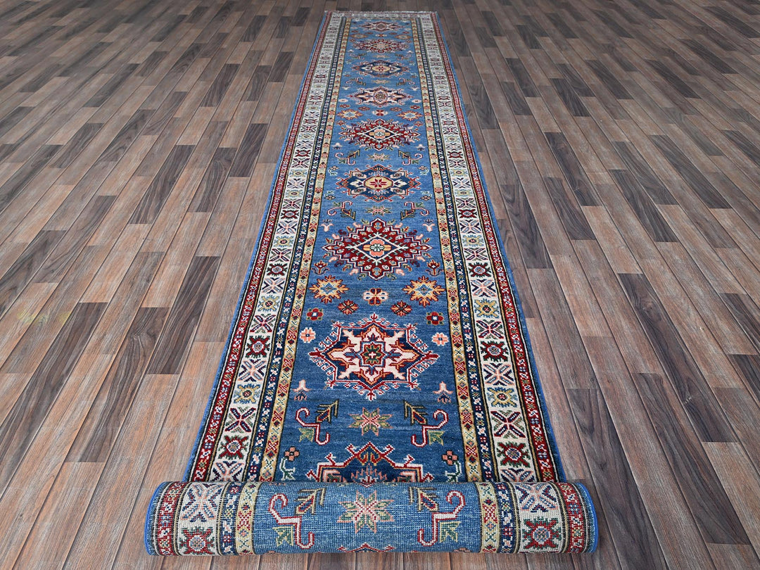 2'10" x 15'11" New Hand Knotted Blue Wool Runner Oriental Rug - MOA102544