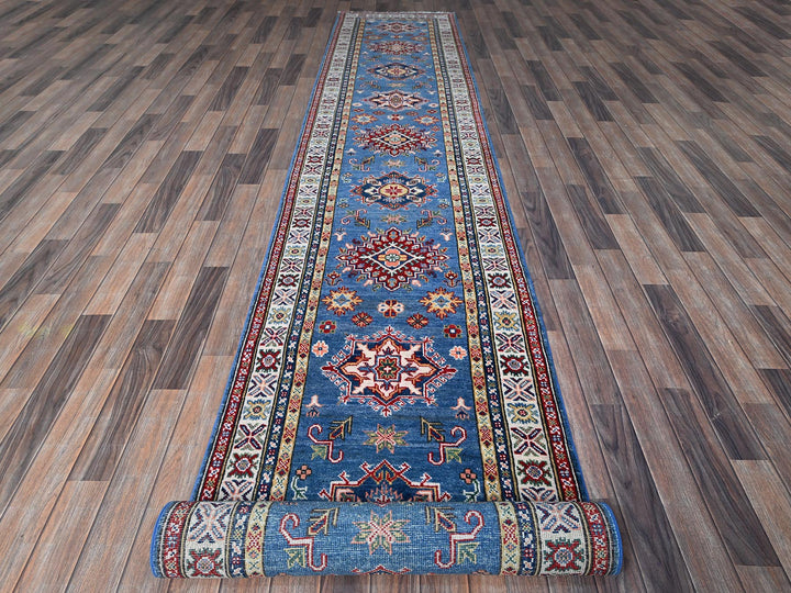 2'10" x 15'11" New Hand Knotted Blue Wool Runner Oriental Rug - MOA102544