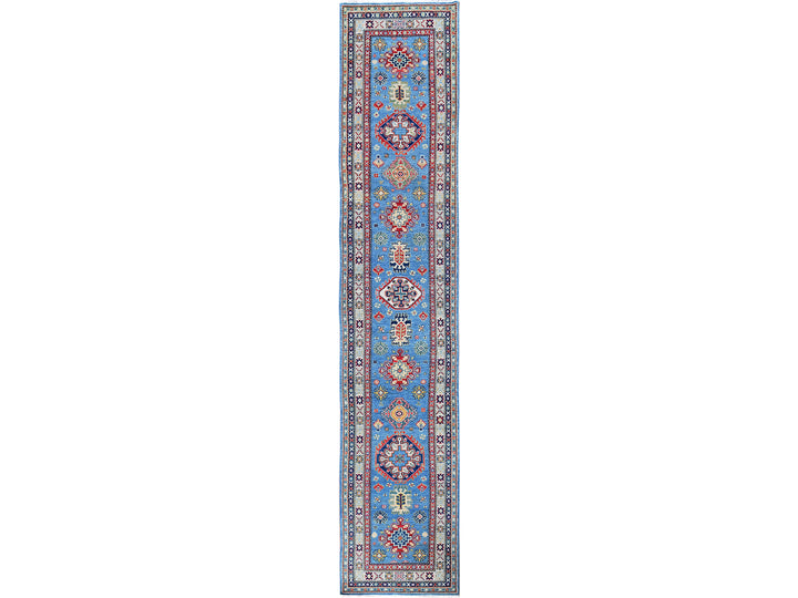 3'2" x 16'1" New Hand Knotted Blue Wool Runner Oriental Rug - MOA102545