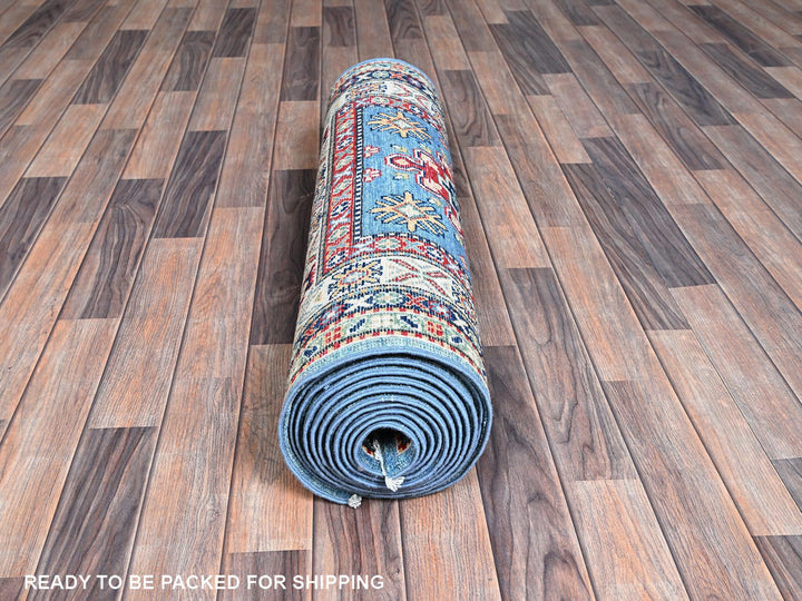 3'2" x 16'1" New Hand Knotted Blue Wool Runner Oriental Rug - MOA102545