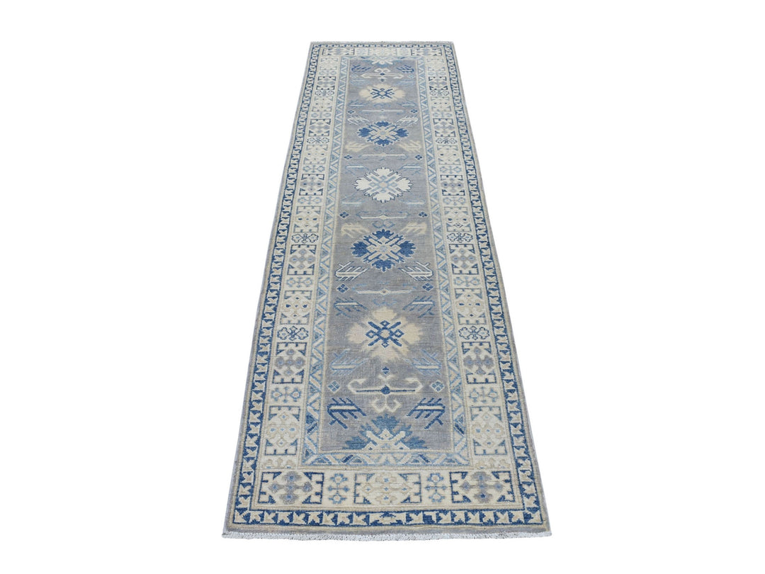 2'6" x 9'4" New Hand Knotted Grey Wool Runner Oriental Rug - MOA10254612