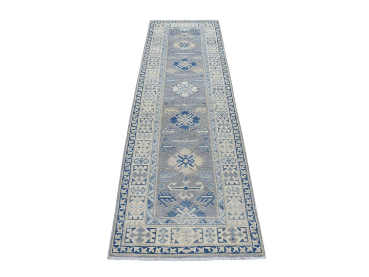 2'6" x 9'4" New Hand Knotted Grey Wool Runner Oriental Rug - MOA10254612