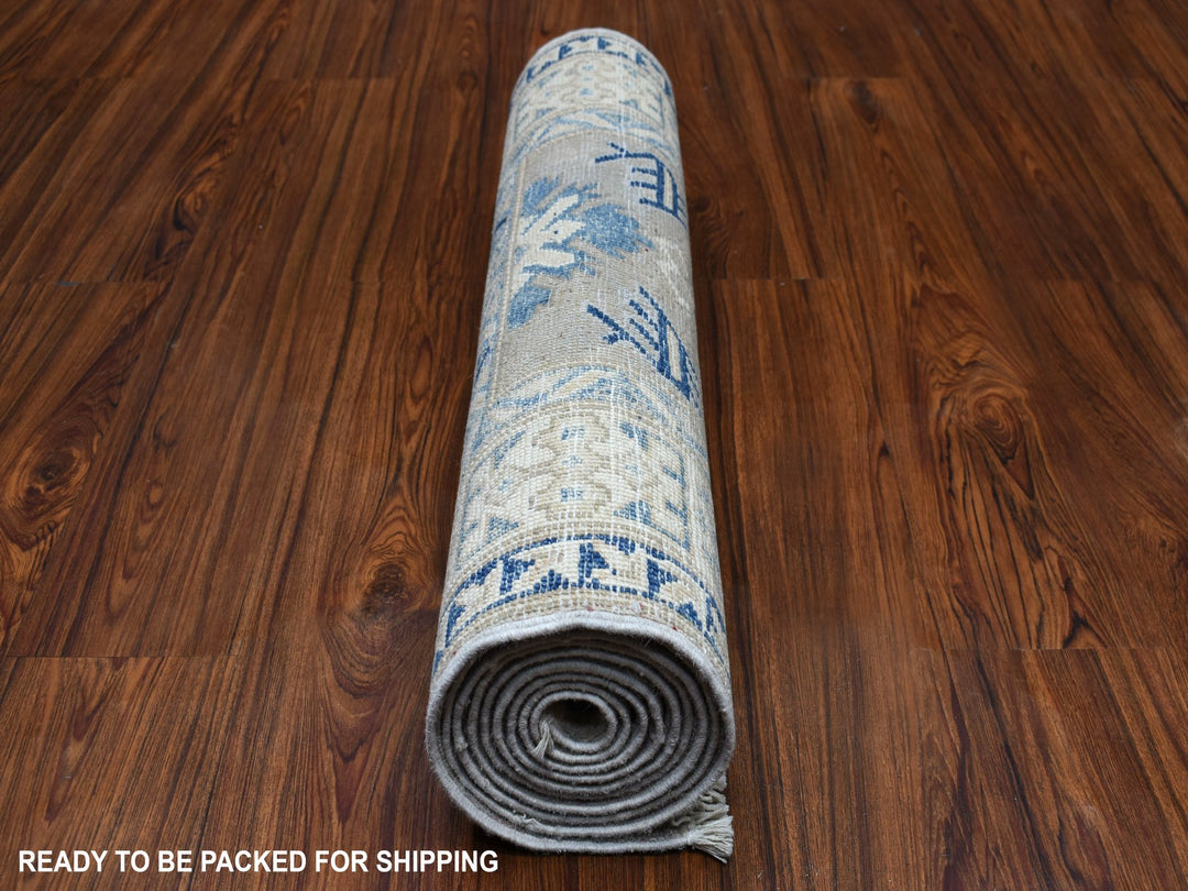 2'6" x 9'4" New Hand Knotted Grey Wool Runner Oriental Rug - MOA10254612