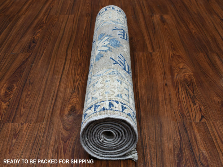 2'6" x 9'4" New Hand Knotted Grey Wool Runner Oriental Rug - MOA10254612