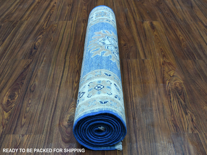 2'6" x 9'7" New Hand Knotted Blue Wool Runner Oriental Rug - MOA10254621