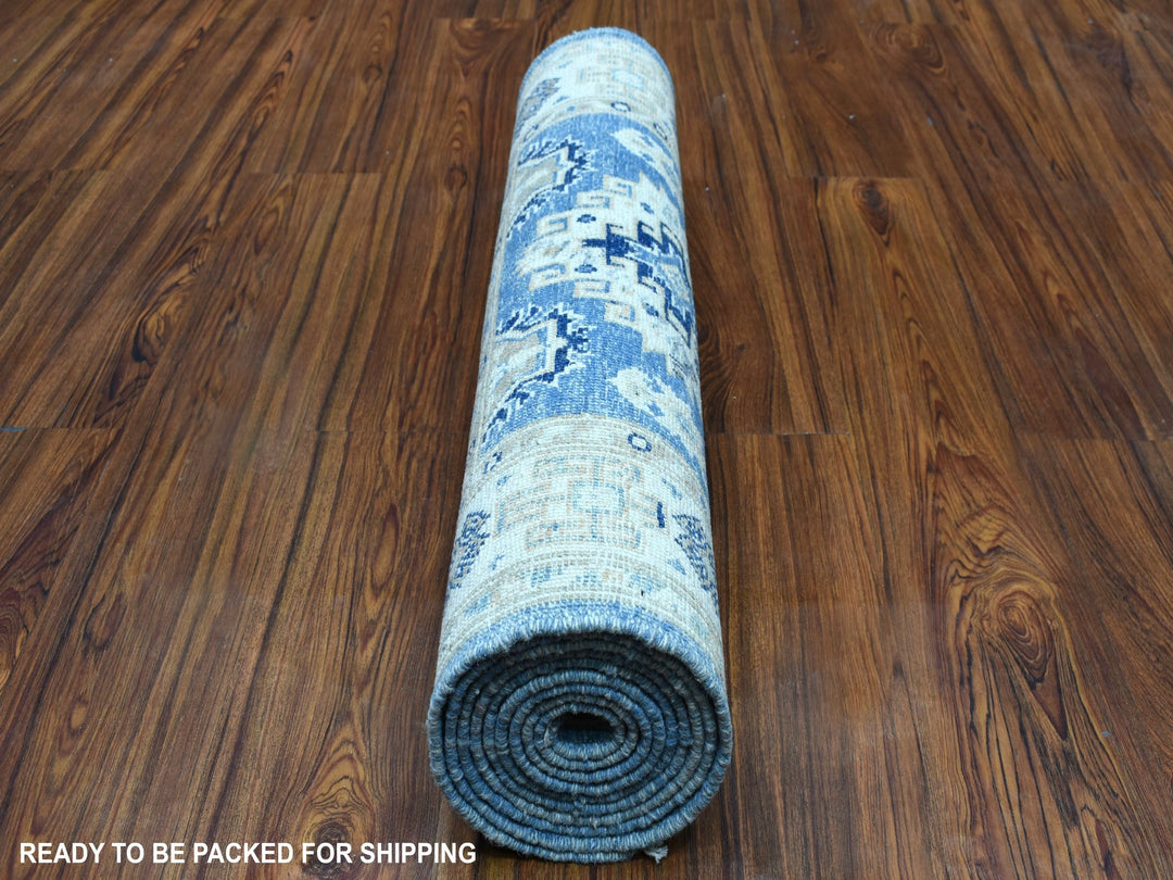 2'8" x 9'6" New Hand Knotted Blue Wool Runner Oriental Rug - MOA10254622