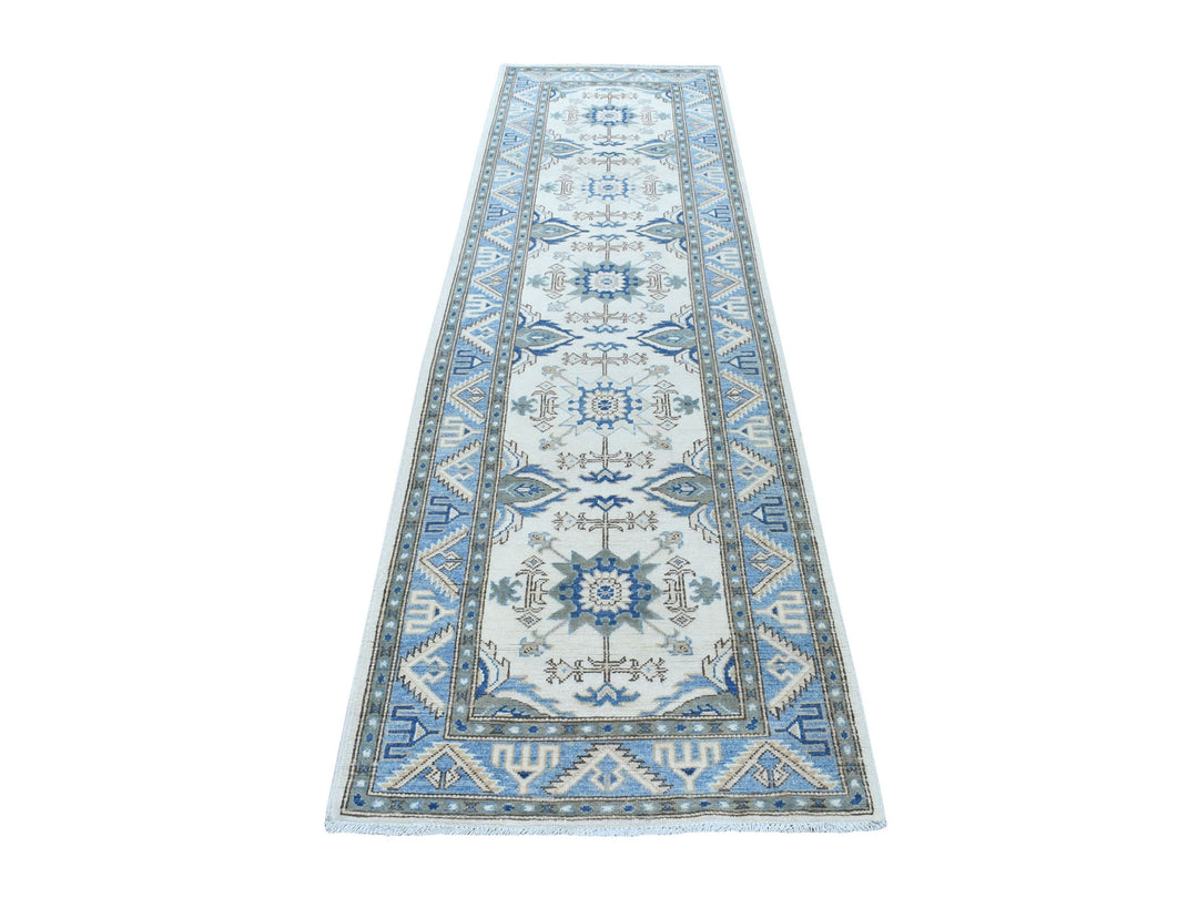 2'9" x 9'7" New Hand Knotted Ivory Wool Runner Oriental Rug - MOA10254660