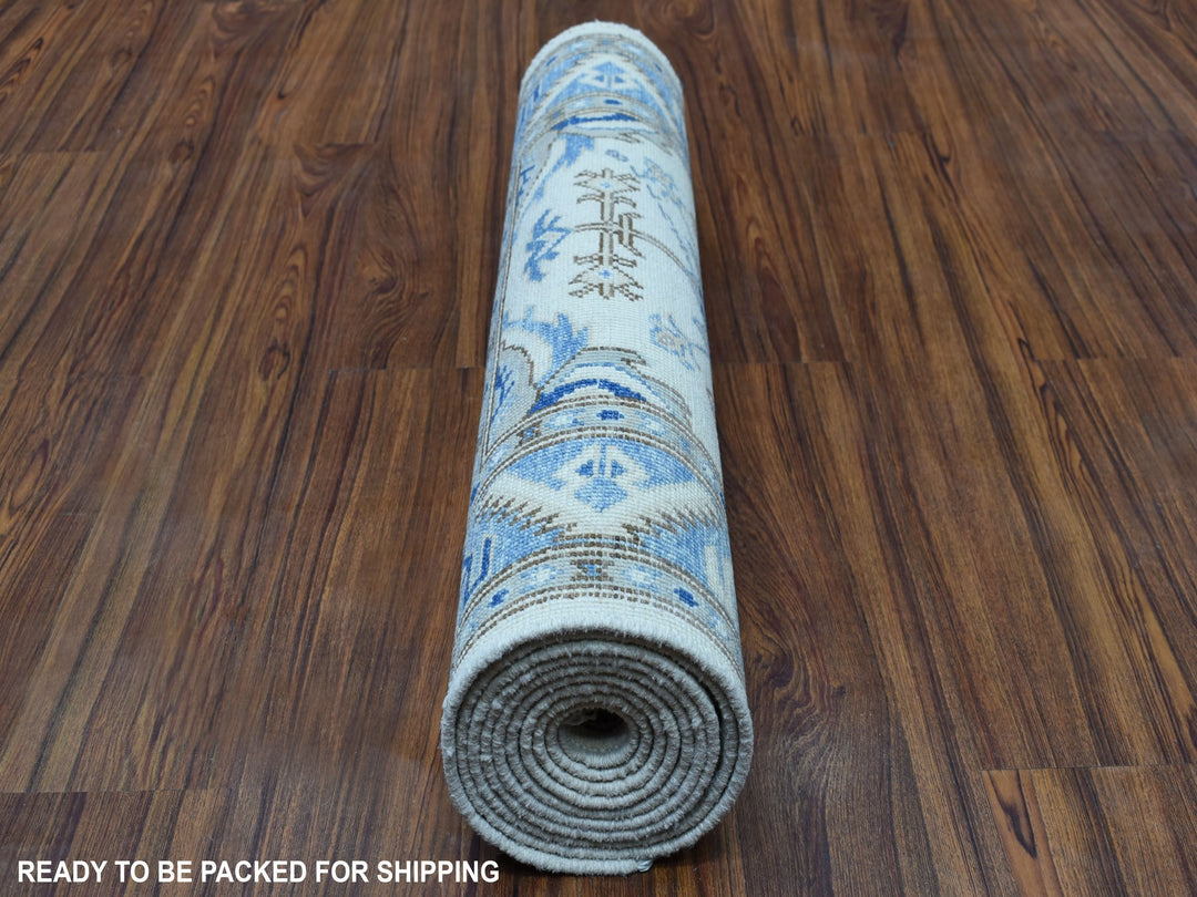 2'9" x 9'7" New Hand Knotted Ivory Wool Runner Oriental Rug - MOA10254660