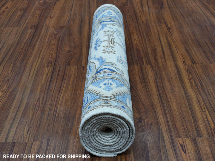 2'9" x 9'7" New Hand Knotted Ivory Wool Runner Oriental Rug - MOA10254660