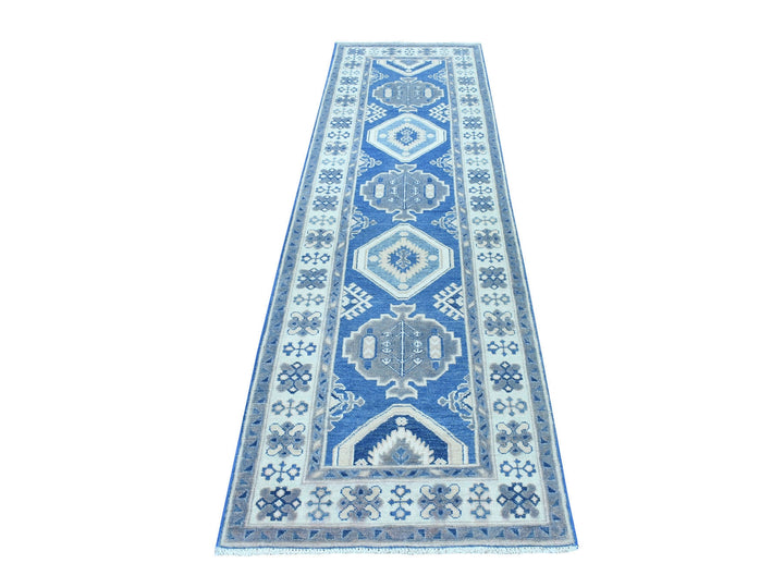 2'8" x 9'5" New Hand Knotted Blue Wool Runner Oriental Rug - MOA10254663
