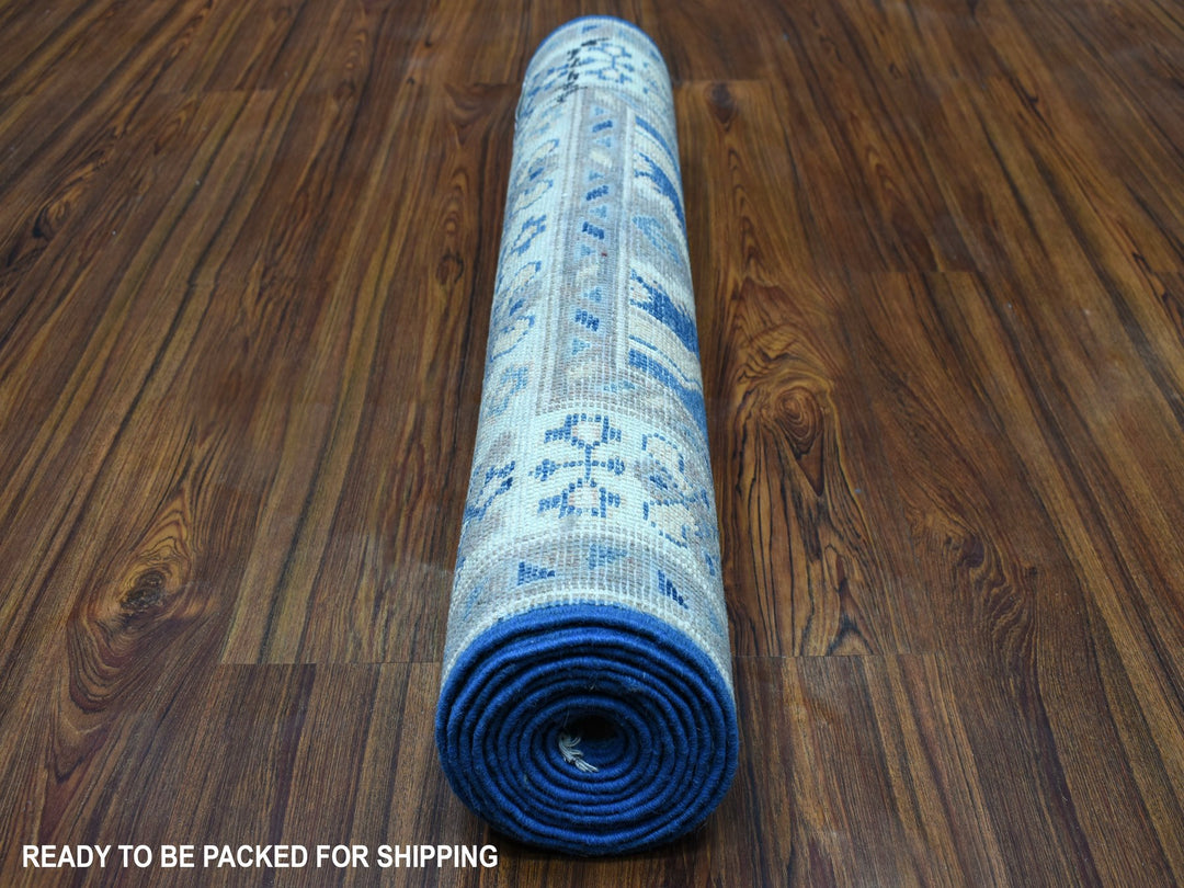 2'8" x 9'5" New Hand Knotted Blue Wool Runner Oriental Rug - MOA10254663