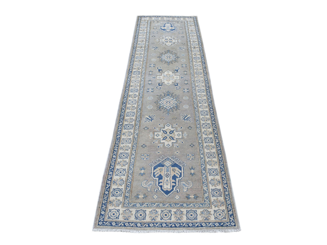2'8" x 9'7" New Hand Knotted Grey Wool Runner Oriental Rug - MOA10254675