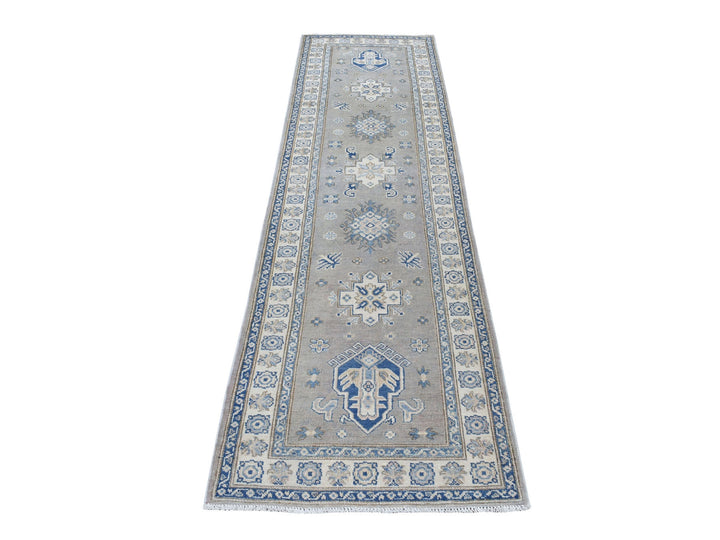 2'8" x 9'7" New Hand Knotted Grey Wool Runner Oriental Rug - MOA10254675