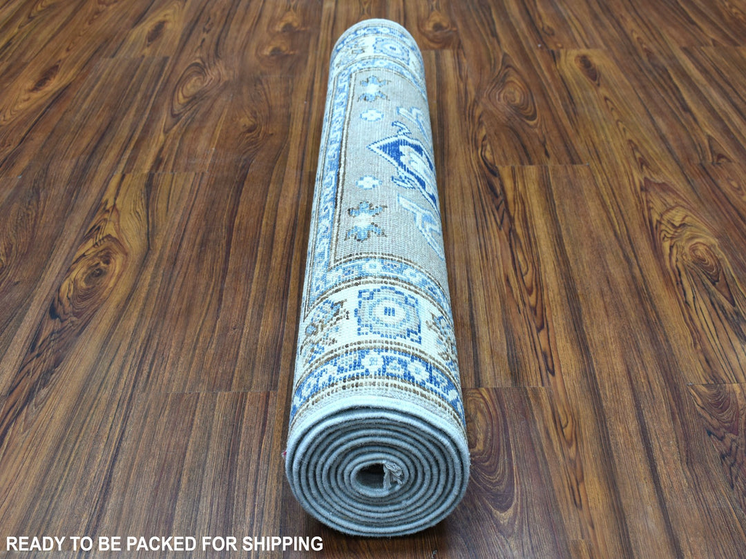 2'8" x 9'7" New Hand Knotted Grey Wool Runner Oriental Rug - MOA10254675