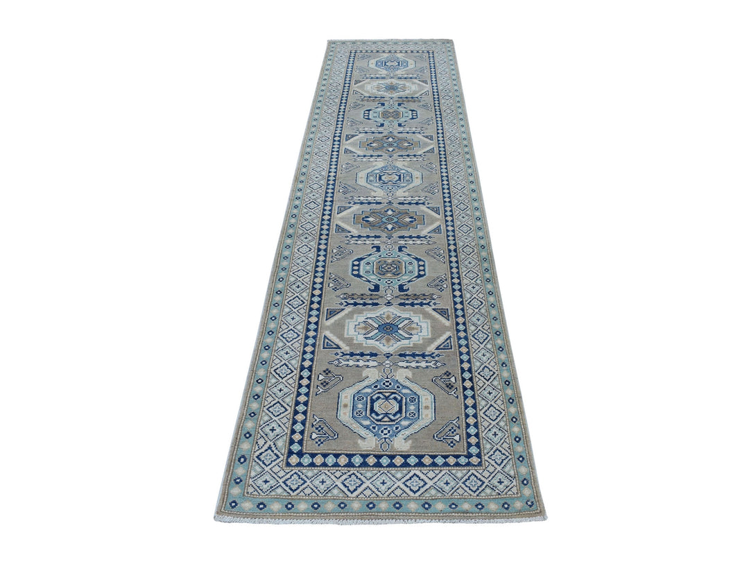 2'6" x 9'9" New Hand Knotted Grey Wool Runner Oriental Rug - MOA10254681
